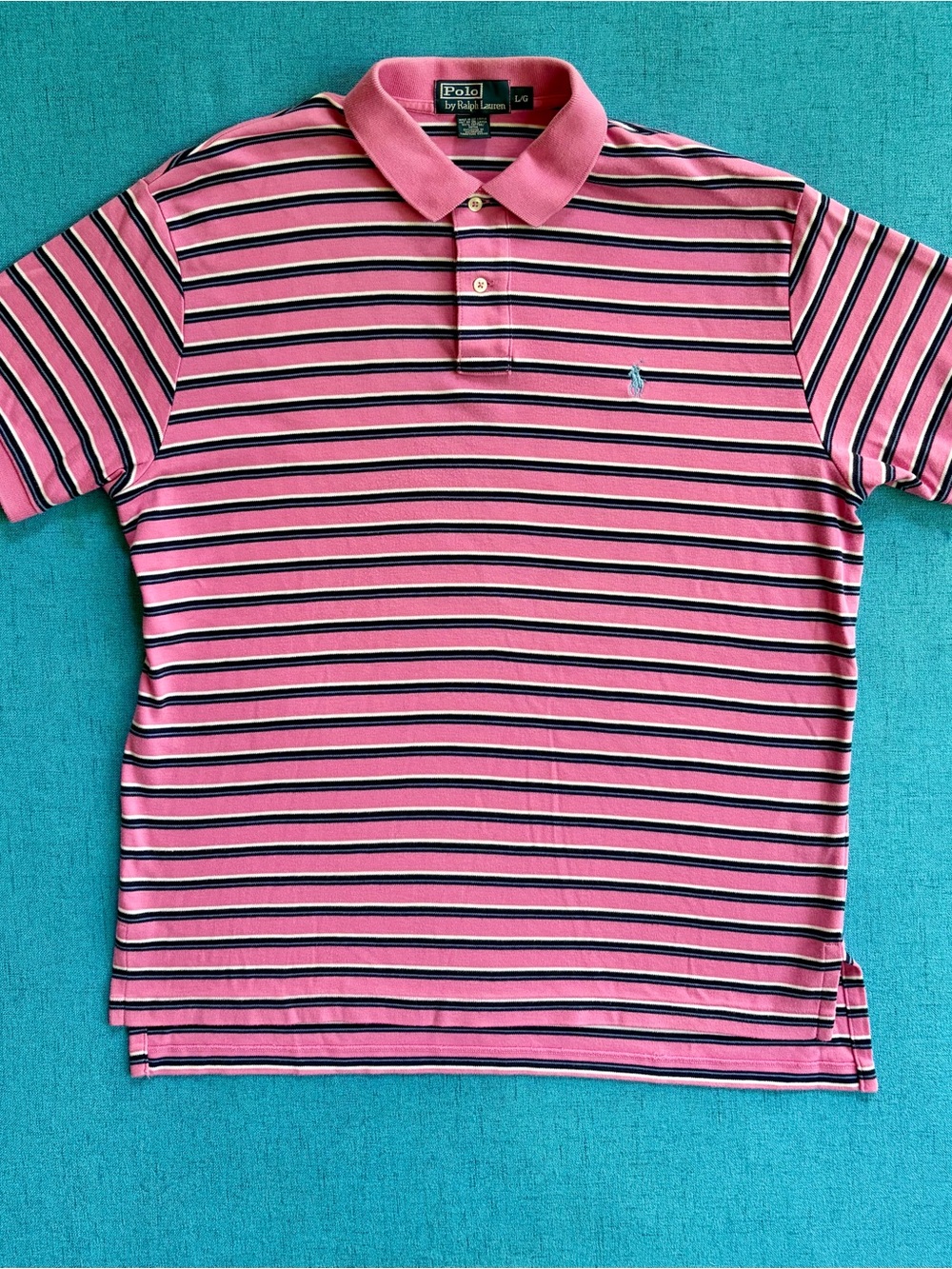 Ralph Lauren Pink Striped Polo Shirt with Navy & White Accents